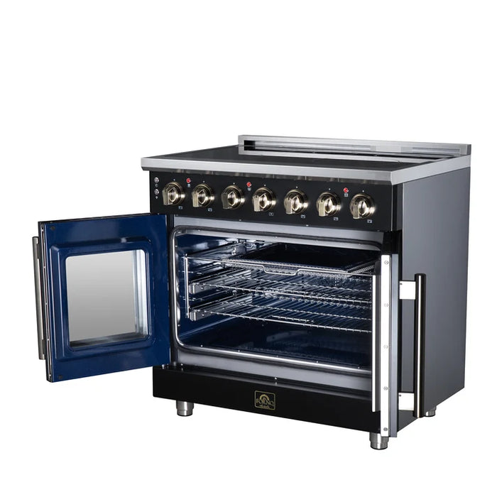 Forno Massimo 36-Inch 5.36 cu. ft. Electric Range, 5 Radiant Elements, French Door, Convection Oven, Air Fryer - Black or White (FFSEL6955-36BLK)