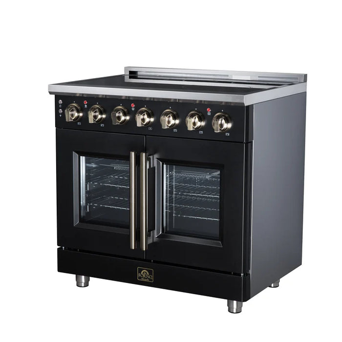 Forno Massimo 36-Inch 5.36 cu. ft. Electric Range, 5 Radiant Elements, French Door, Convection Oven, Air Fryer - Black or White (FFSEL6955-36BLK)
