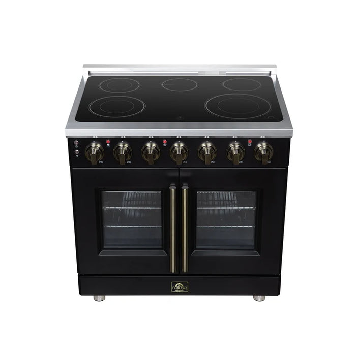Forno Massimo 36-Inch 5.36 cu. ft. Electric Range, 5 Radiant Elements, French Door, Convection Oven, Air Fryer - Black or White (FFSEL6955-36BLK)