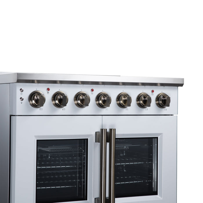 Forno Massimo 36-Inch 5.36 cu. ft. Electric Range, 5 Radiant Elements, French Door, Convection Oven, Air Fryer - Black or White (FFSEL6955-36BLK)