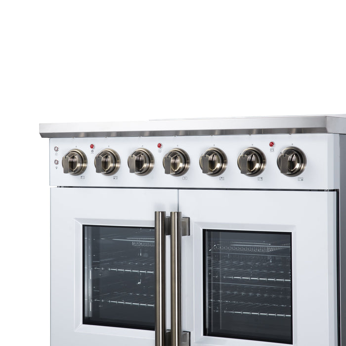 Forno Massimo 36-Inch 5.36 cu. ft. Electric Range, 5 Radiant Elements, French Door, Convection Oven, Air Fryer - Black or White (FFSEL6955-36BLK)
