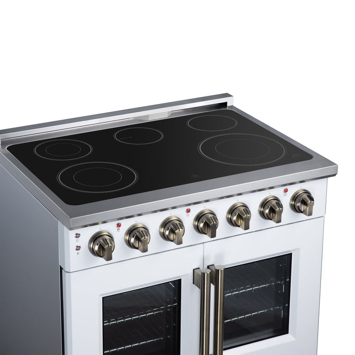 Forno Massimo 36-Inch 5.36 cu. ft. Electric Range, 5 Radiant Elements, French Door, Convection Oven, Air Fryer - Black or White (FFSEL6955-36BLK)