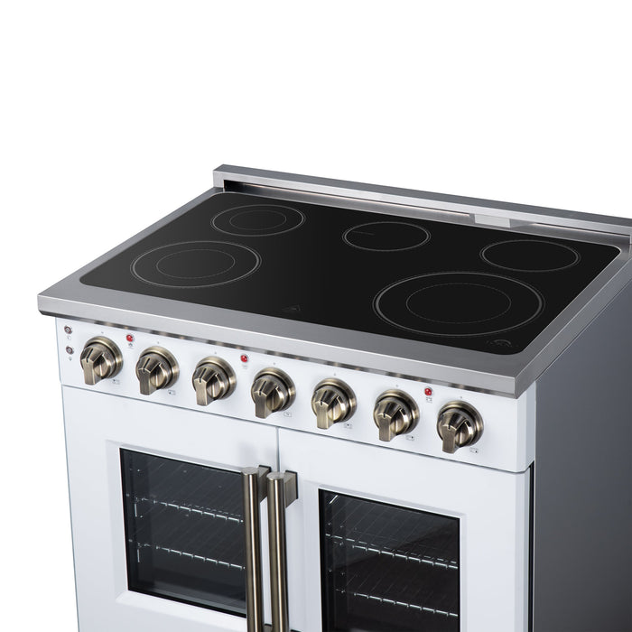 Forno Massimo 36-Inch 5.36 cu. ft. Electric Range, 5 Radiant Elements, French Door, Convection Oven, Air Fryer - Black or White (FFSEL6955-36BLK)