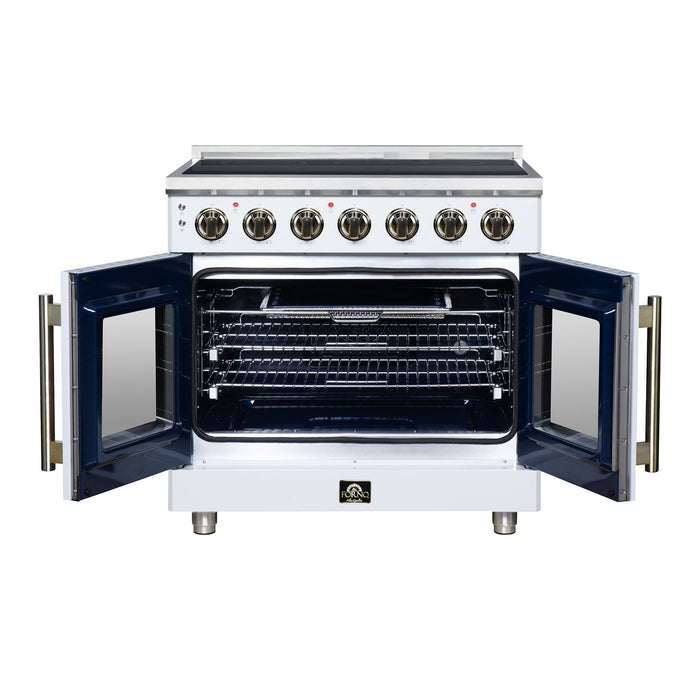 Forno Massimo 36-Inch 5.36 cu. ft. Electric Range, 5 Radiant Elements, French Door, Convection Oven, Air Fryer - Black or White (FFSEL6955-36BLK)