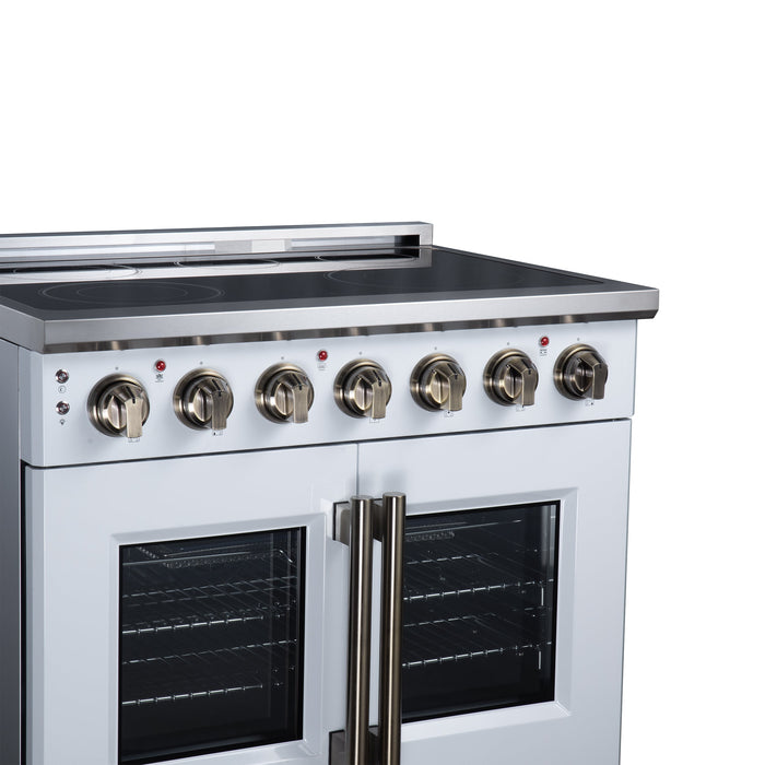 Forno Massimo 36-Inch 5.36 cu. ft. Electric Range, 5 Radiant Elements, French Door, Convection Oven, Air Fryer - Black or White (FFSEL6955-36BLK)