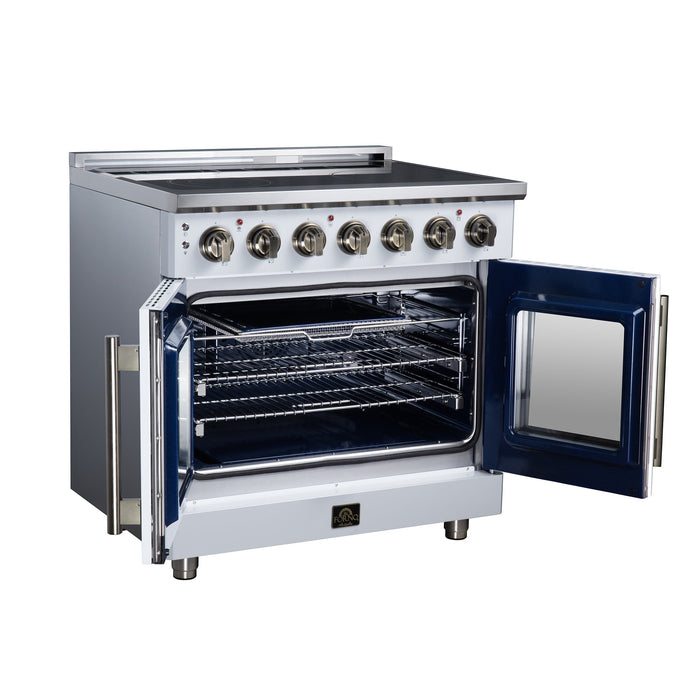 Forno Massimo 36-Inch 5.36 cu. ft. Electric Range, 5 Radiant Elements, French Door, Convection Oven, Air Fryer - Black or White (FFSEL6955-36BLK)