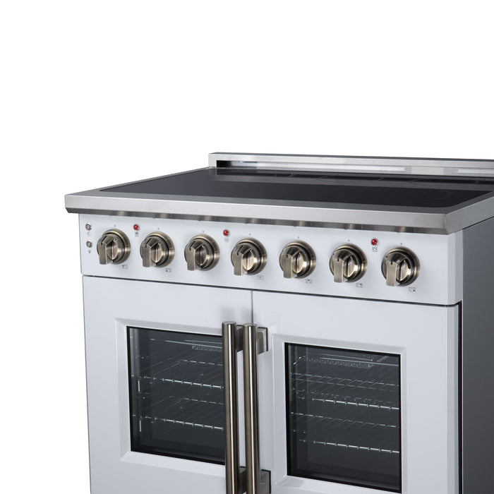 Forno Massimo 36-Inch 5.36 cu. ft. Electric Range, 5 Radiant Elements, French Door, Convection Oven, Air Fryer - Black or White (FFSEL6955-36BLK)