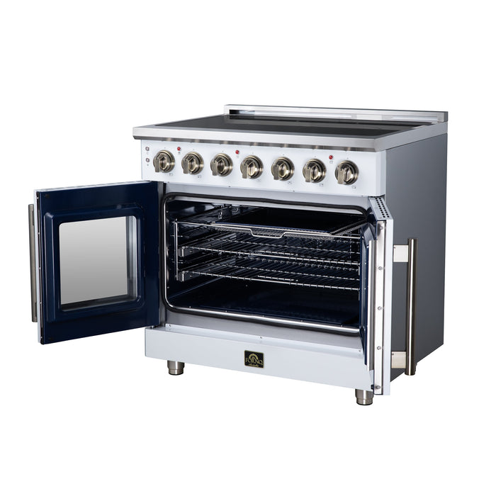Forno Massimo 36-Inch 5.36 cu. ft. Electric Range, 5 Radiant Elements, French Door, Convection Oven, Air Fryer - Black or White (FFSEL6955-36BLK)