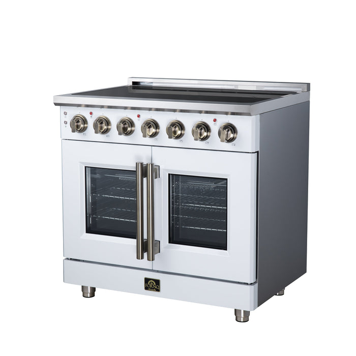 Forno Massimo 36-Inch 5.36 cu. ft. Electric Range, 5 Radiant Elements, French Door, Convection Oven, Air Fryer - Black or White (FFSEL6955-36BLK)