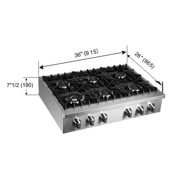 Forno Cossato Alta Qualita 36" Gas Rangetop with 6 Sealed Burners in Stainless Steel (FCTGS5737-36)