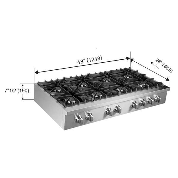 Forno Cossato Alta Qualita 48" Gas Rangetop with 8 Sealed Burners in Stainless Steel (FCTGS5737-48)