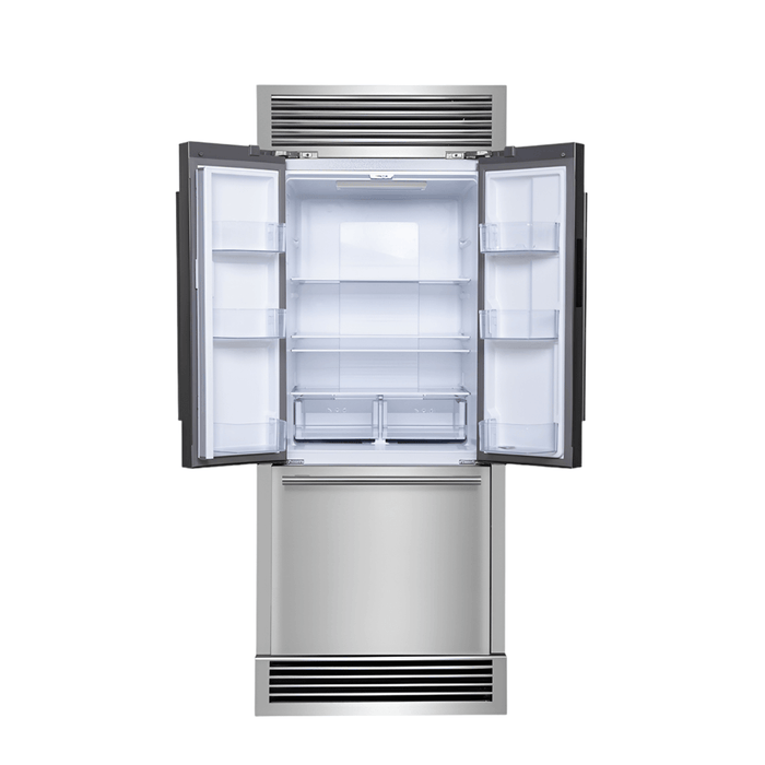 Forno Gallipoli 35" French Door Refrigerator with Bottom Freezer 17.5 Cu.Ft. – Stainless Steel No Frost Fridge with Ice Maker, Decorative Grill Trim kit (FFFFD1974-35SG)