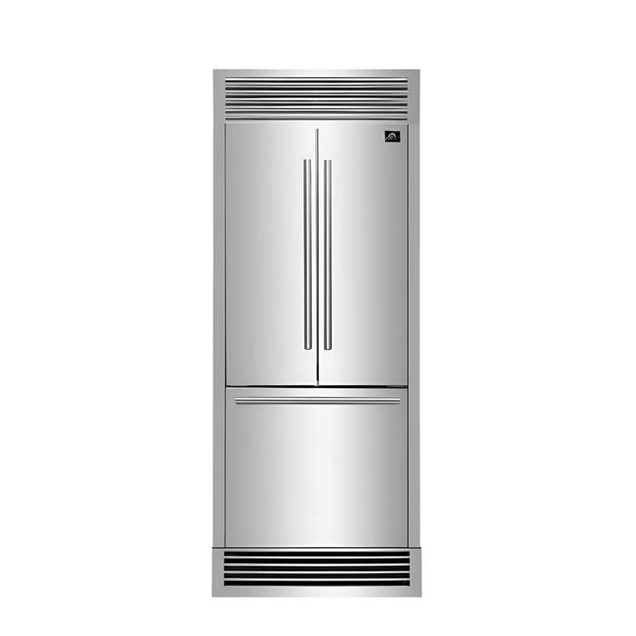 Forno Gallipoli 35" French Door Refrigerator with Bottom Freezer 17.5 Cu.Ft. – Stainless Steel No Frost Fridge with Ice Maker, Decorative Grill Trim kit (FFFFD1974-35SG)