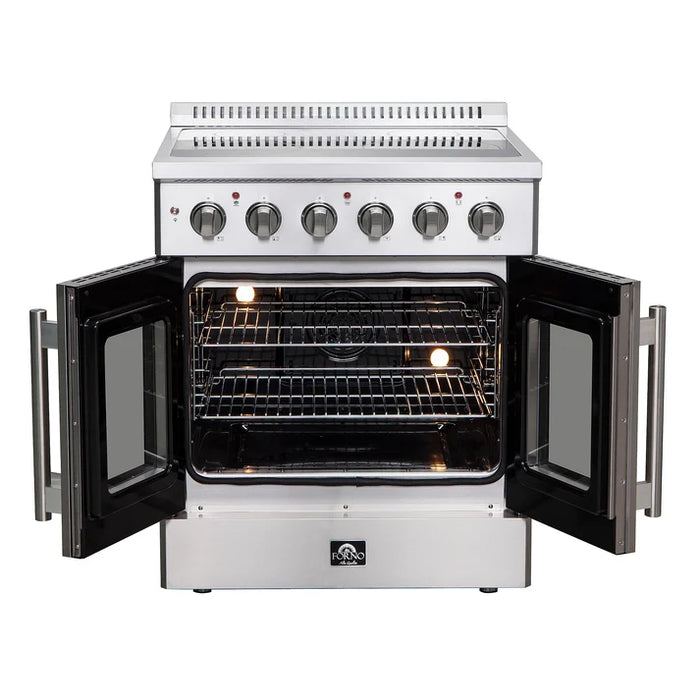 Forno Galiano 30-Inch 4.32 cu. ft.  Freestanding  Electric Range, 4 Radiant Elements, French Door, Convection Oven, Air Fryer | Stainless Steel, Black, White (FFSEL6917-30)