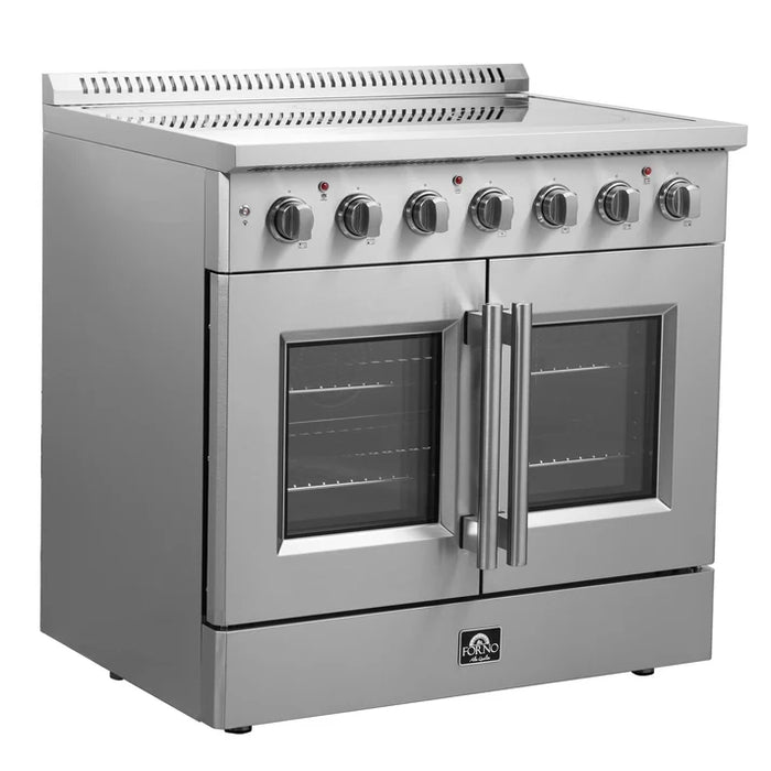 Forno Galiano 36-Inch 5.36 cu. ft. Freestanding Electric Range, 5 Radiant Elements, French Door, Convection Oven, Air Fryer | Stainless Steel, Black, White (FFSEL6917-36)