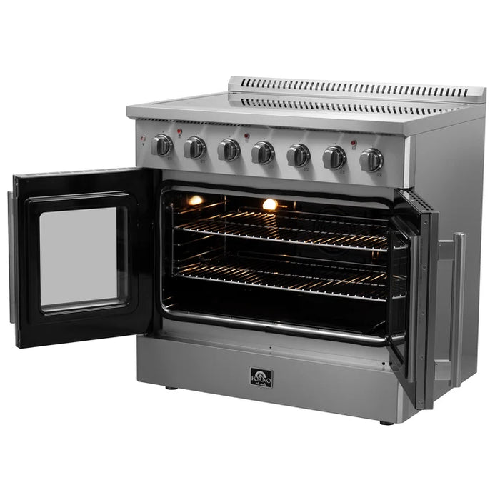 Forno Galiano 36-Inch 5.36 cu. ft. Freestanding Electric Range, 5 Radiant Elements, French Door, Convection Oven, Air Fryer | Stainless Steel, Black, White (FFSEL6917-36)