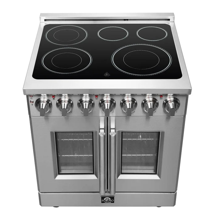 Forno Massimo 30-Inch 4.32 cu. ft. Electric Range, 5 Radiant Elements, French Door, Convection Oven, Air Fryer - Stainless Steel, Black or White (FFSEL6955-30)