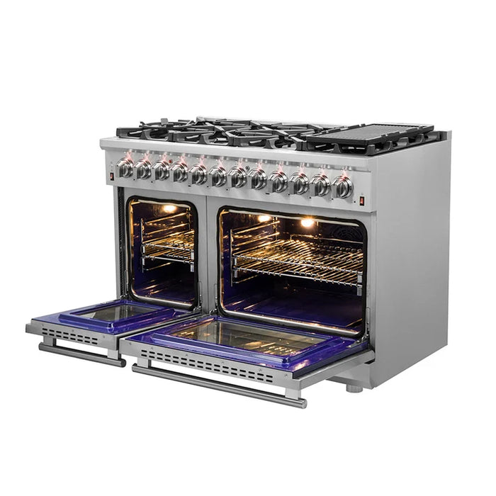 Forno Massimo 48″ 6.58 cu. ft. Freestanding Dual Fuel Range with 8 Sealed Burners, Air Fryer Kit, Wok Support & Griddle - Stainless Steel, Black or White (FFSGS6125-48)