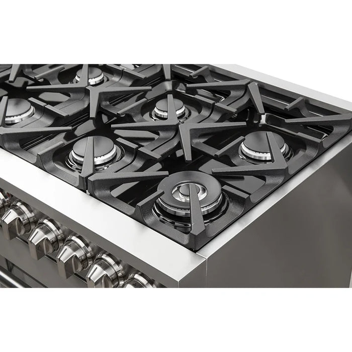 Forno Massimo 48″ 6.58 cu. ft. Freestanding Dual Fuel Range with 8 Sealed Burners, Air Fryer Kit, Wok Support & Griddle - Stainless Steel, Black or White (FFSGS6125-48)