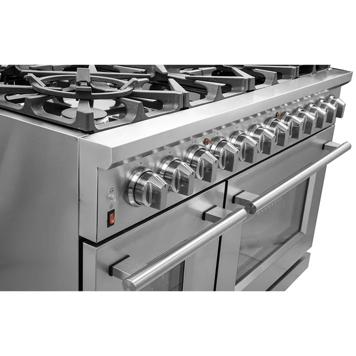 Forno Massimo 48″ 6.58 cu. ft. Freestanding Dual Fuel Range with 8 Sealed Burners, Air Fryer Kit, Wok Support & Griddle - Stainless Steel, Black or White (FFSGS6125-48)