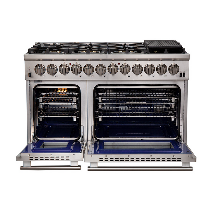 Forno 48″ Pro Series Capriasca Dual Fuel Gas Burner and Electric Oven in Stainless Steel 8 Italian Burners FRB, FFSGS6187-48