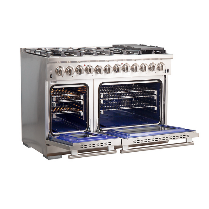 Forno 48″ Pro Series Capriasca Dual Fuel Gas Burner and Electric Oven in Stainless Steel 8 Italian Burners FRB, FFSGS6187-48