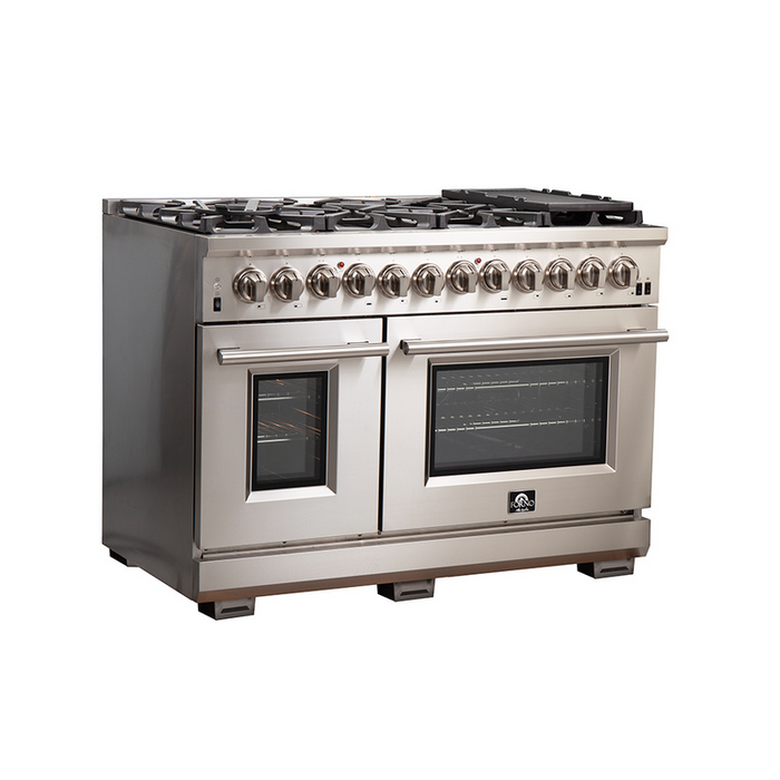 Forno 48″ Pro Series Capriasca Dual Fuel Gas Burner and Electric Oven in Stainless Steel 8 Italian Burners FRB, FFSGS6187-48