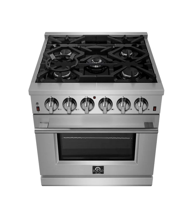 Forno Massimo 30″ 4.32 cu. ft. Freestanding Gas Range with 5 Sealed Burners, Air Fryer Kit, Wok Support & Griddle in Stainless Steel Black, White (FFSGS6239-30)