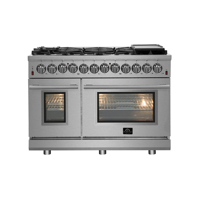 Forno Massimo 48″ 6.58 cu. ft. Freestanding Gas Range with 8 Sealed Burners, Air Fryer Kit, Wok Support & Griddle in Stainless Steel, Back or White (FFSGS6239-48)