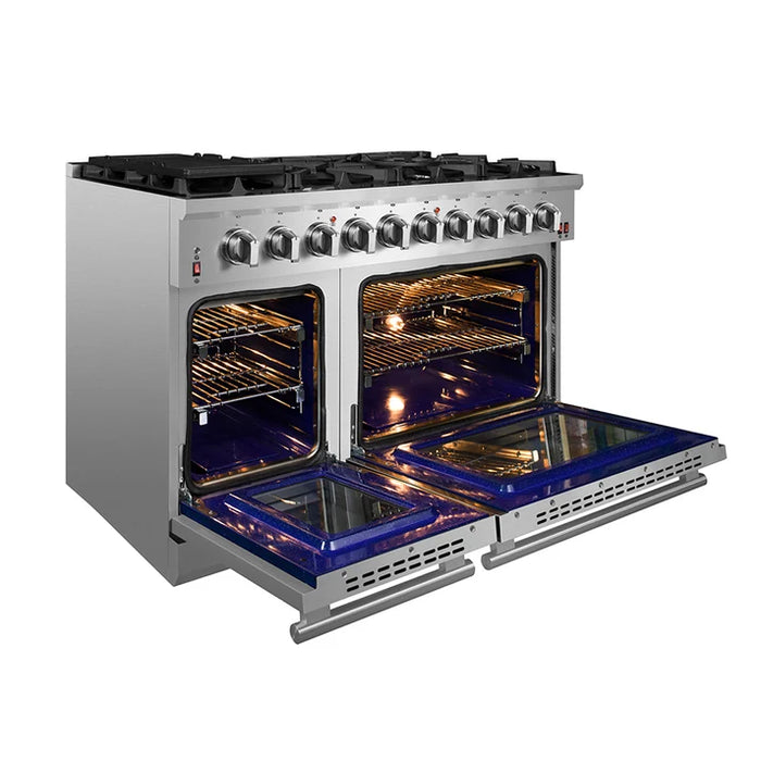 Forno Massimo 48″ 6.58 cu. ft. Freestanding Gas Range with 8 Sealed Burners, Air Fryer Kit, Wok Support & Griddle in Stainless Steel, Back or White (FFSGS6239-48)