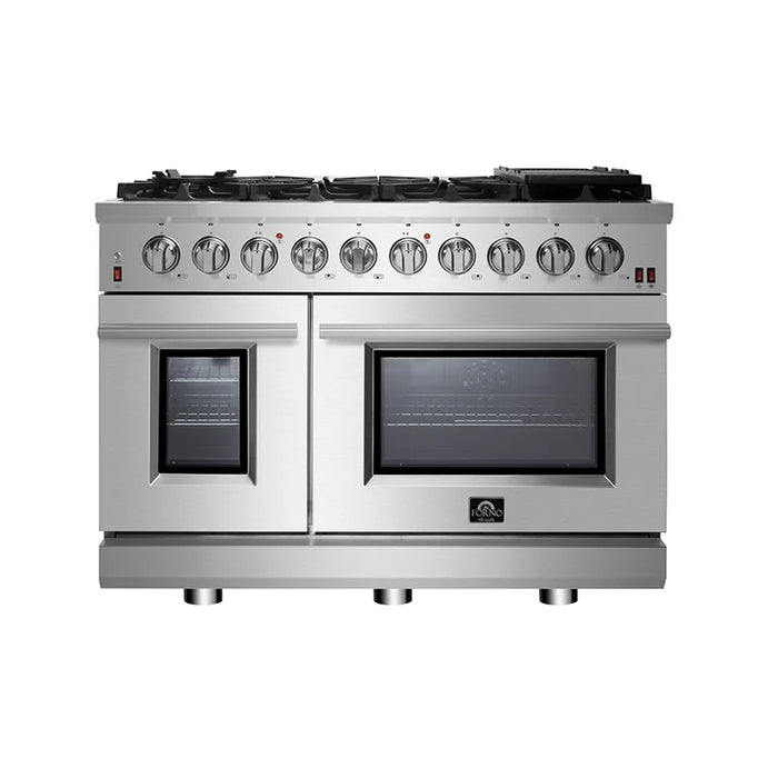Forno Massimo 48″ 6.58 cu. ft. Freestanding Gas Range with 8 Sealed Burners, Air Fryer Kit, Wok Support & Griddle in Stainless Steel, Back or White (FFSGS6239-48)
