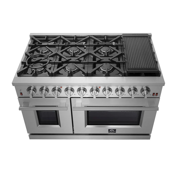 Forno Ambassador Valente 36" 5.2 cu. ft. Dual Fuel Range, 6 Sealed Burners, Convection Oven in Black or White with Antique Brass Accents and Copper Rivet Trim, (FFSGS6199-36CPBLK)