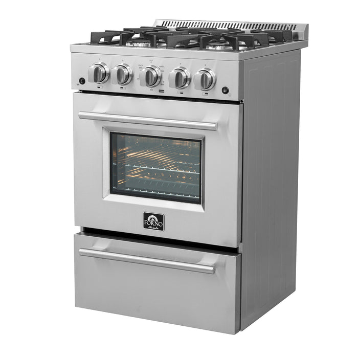Forno Breno 24" 2.3 cu. ft. Freestanding Gas Range with 4 Sealed Burners in Stainless Steel (FFSGS6272-24)