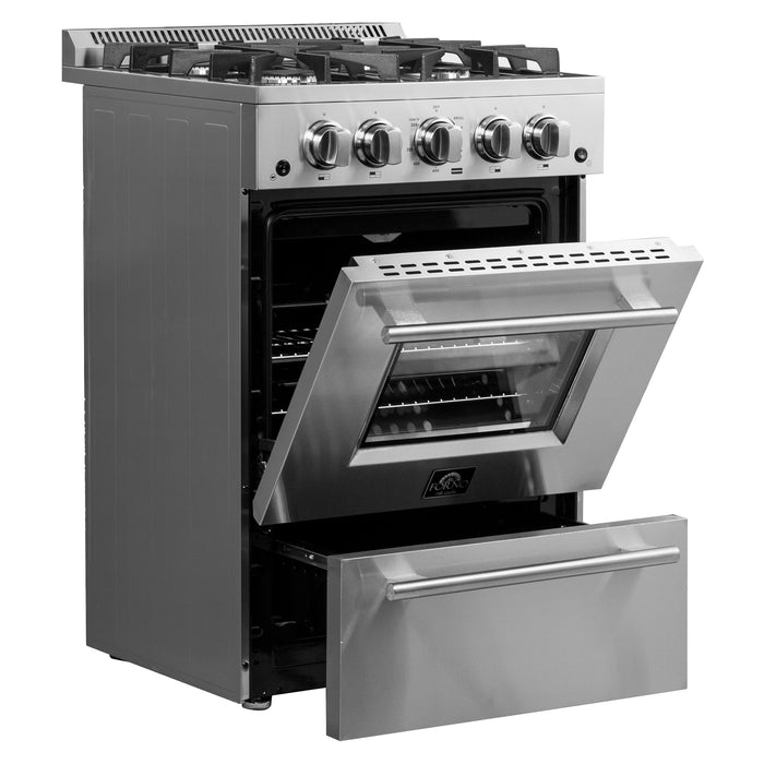Forno Breno 24" 2.3 cu. ft. Freestanding Gas Range with 4 Sealed Burners in Stainless Steel (FFSGS6272-24)