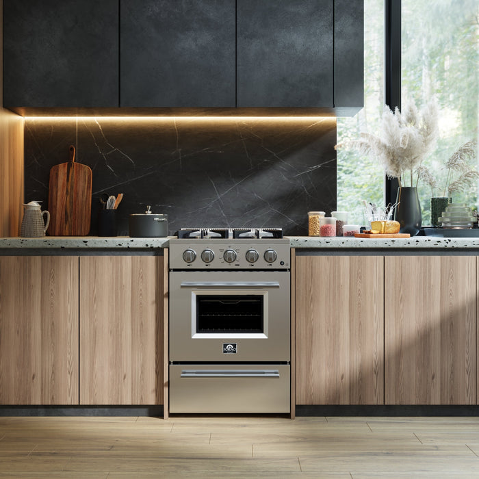 Forno Breno 24" 2.3 cu. ft. Freestanding Gas Range with 4 Sealed Burners in Stainless Steel (FFSGS6272-24)