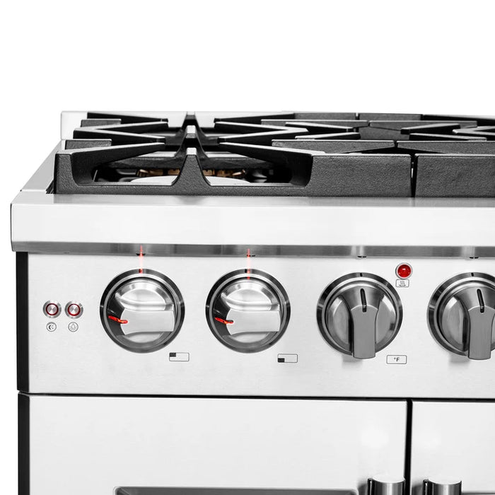 Forno Capriasca 30" 4.32 cu. ft. French Door Gas Range with 5 Brass Burners, Air Fryer Kit, Rotisserie Kit, Wok Support & Griddle in Stainless Steel, White or Black (FFSGS6460-30)