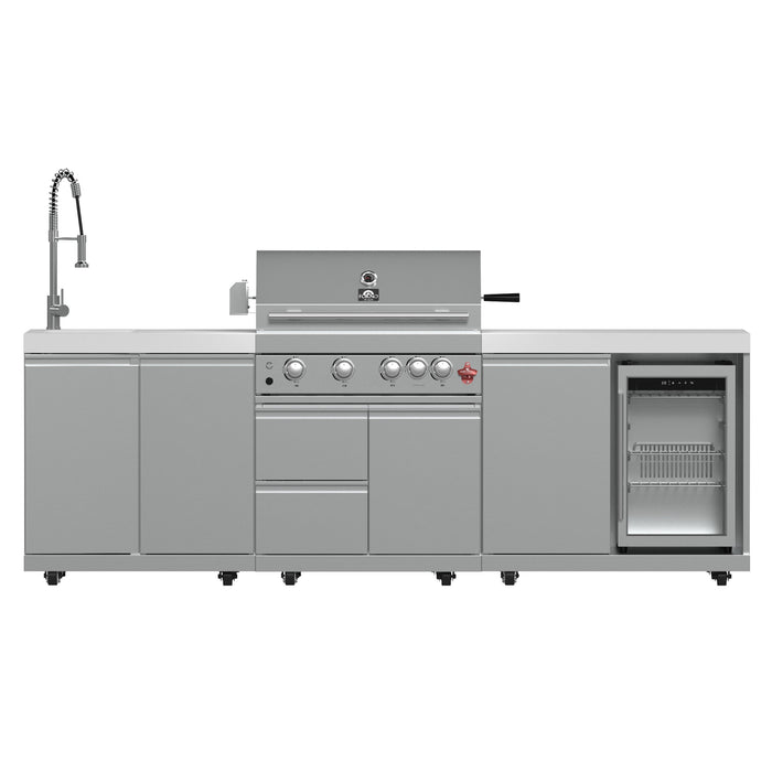 Forno Bulnes Outdoor Kitchen - 30" BBQ 60,000 BTU, 3 Burners with Sear & Rotisserie Infrared Burners, Stainless Steel Outdoor Kitchen with 1.8 cu.ft. Beverage Center - Black Granite or White Sintered Stone Countertops (FODKT2506BLK)