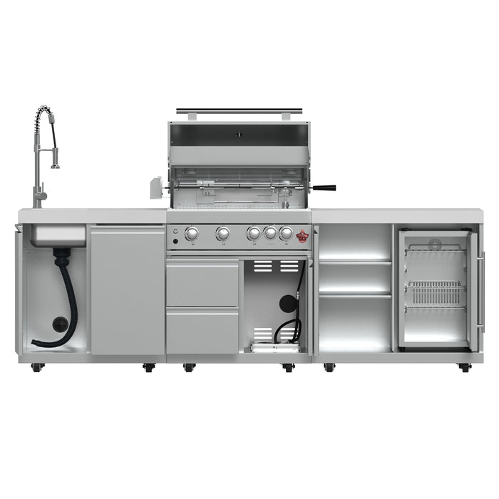 Forno Bulnes Outdoor Kitchen - 30" BBQ 60,000 BTU, 3 Burners with Sear & Rotisserie Infrared Burners, Stainless Steel Outdoor Kitchen with 1.8 cu.ft. Beverage Center - Black Granite or White Sintered Stone Countertops (FODKT2506BLK)