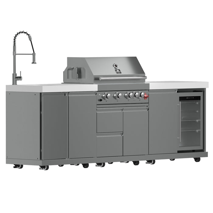 Forno Bulnes Outdoor Kitchen - 30" BBQ 60,000 BTU, 3 Burners with Sear & Rotisserie Infrared Burners, Stainless Steel Outdoor Kitchen with 1.8 cu.ft. Beverage Center - Black Granite or White Sintered Stone Countertops (FODKT2506BLK)