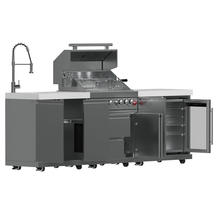 Forno Bulnes Outdoor Kitchen - 30" BBQ 60,000 BTU, 3 Burners with Sear & Rotisserie Infrared Burners, Stainless Steel Outdoor Kitchen with 1.8 cu.ft. Beverage Center - Black Granite or White Sintered Stone Countertops (FODKT2506BLK)