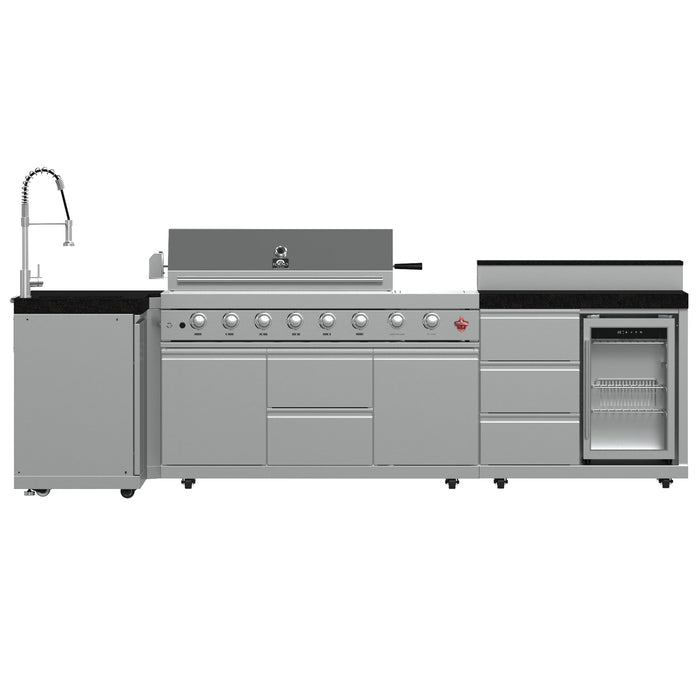 Forno Bulnes Outdoor Kitchen - 40" BBQ 95,000 BTU, 5 Burners, Sear & Rotisserie Infrared with Side Burner, Stainless Steel Outdoor Kitchen with 1.8 cu.ft. Beverage Center - Black Granite or White Sintered Stone Countertops (FODKT2520BLK)