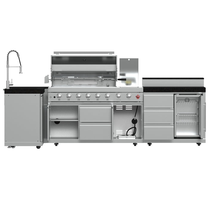 Forno Bulnes Outdoor Kitchen - 40" BBQ 95,000 BTU, 5 Burners, Sear & Rotisserie Infrared with Side Burner, Stainless Steel Outdoor Kitchen with 1.8 cu.ft. Beverage Center - Black Granite or White Sintered Stone Countertops (FODKT2520BLK)