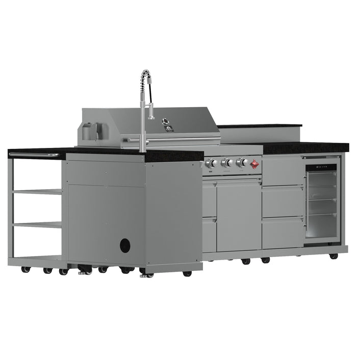 Forno Bulnes Outdoor Kitchen - 40" BBQ 95,000 BTU, 5 Burners, Sear & Rotisserie Infrared with Side Burner, Stainless Steel Outdoor Kitchen with 1.8 cu.ft. Beverage Center - Black Granite or White Sintered Stone Countertops (FODKT2520BLK)