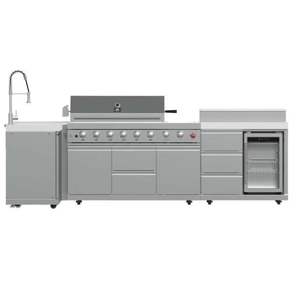 Forno Bulnes Outdoor Kitchen - 40" BBQ 95,000 BTU, 5 Burners, Sear & Rotisserie Infrared with Side Burner, Stainless Steel Outdoor Kitchen with 1.8 cu.ft. Beverage Center - Black Granite or White Sintered Stone Countertops (FODKT2520BLK)