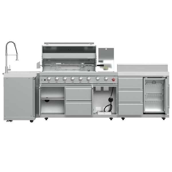 Forno Bulnes Outdoor Kitchen - 40" BBQ 95,000 BTU, 5 Burners, Sear & Rotisserie Infrared with Side Burner, Stainless Steel Outdoor Kitchen with 1.8 cu.ft. Beverage Center - Black Granite or White Sintered Stone Countertops (FODKT2520BLK)