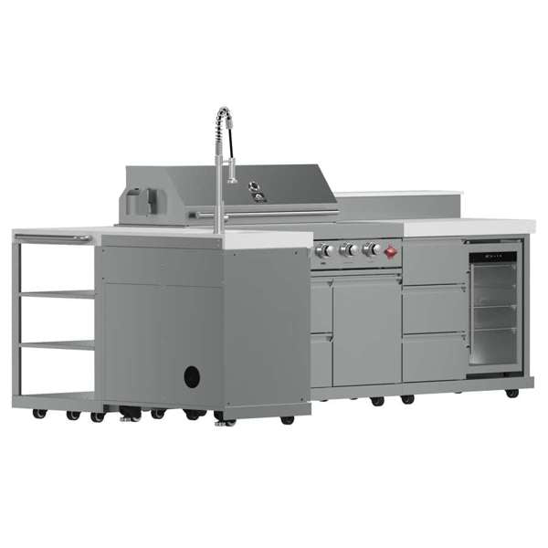 Forno Bulnes Outdoor Kitchen - 40" BBQ 95,000 BTU, 5 Burners, Sear & Rotisserie Infrared with Side Burner, Stainless Steel Outdoor Kitchen with 1.8 cu.ft. Beverage Center - Black Granite or White Sintered Stone Countertops (FODKT2520BLK)