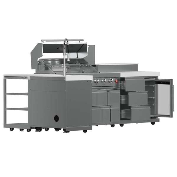 Forno Bulnes Outdoor Kitchen - 40" BBQ 95,000 BTU, 5 Burners, Sear & Rotisserie Infrared with Side Burner, Stainless Steel Outdoor Kitchen with 1.8 cu.ft. Beverage Center - Black Granite or White Sintered Stone Countertops (FODKT2520BLK)