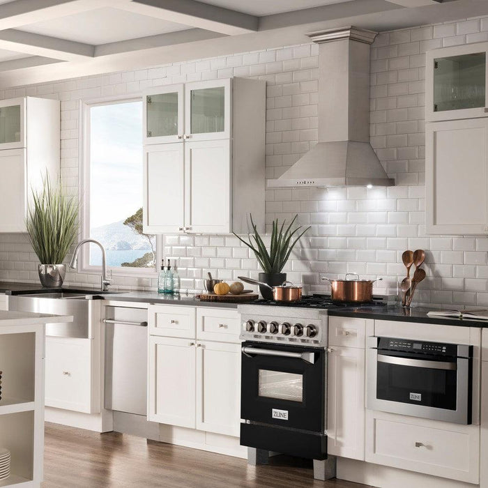 ZLINE 24" 2.8 cu. ft. Legacy Duel Fuel Range with 4 Burners Gas Coooktop & Electric Convection Oven in DuraSnow Stainless Steel Finish w/ Door Color Options