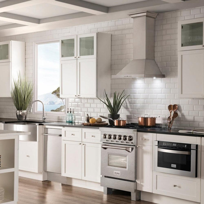 ZLINE 24" 2.8 cu. ft. Legacy Duel Fuel Range with 4 Burners Gas Coooktop & Electric Convection Oven in DuraSnow Stainless Steel Finish w/ Door Color Options