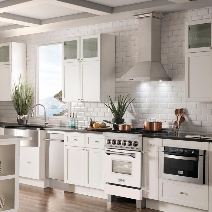 ZLINE 24" 2.8 cu. ft. Legacy Duel Fuel Range with 4 Burners Gas Coooktop & Electric Convection Oven in DuraSnow Stainless Steel Finish w/ Door Color Options